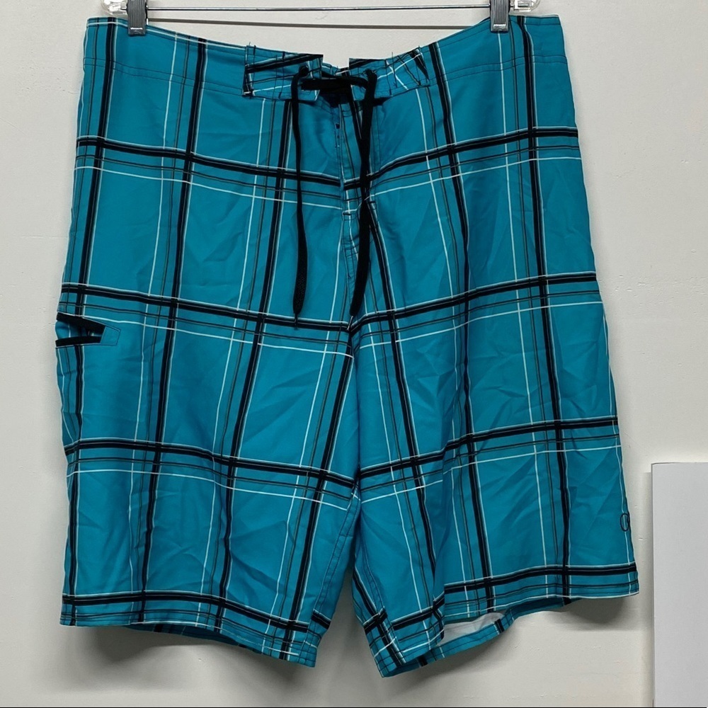 OP Blue and Black Plaid Shorts Summer Beach Swim Vacation Men's 38